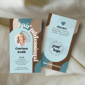 トレンディーレトロブルー&トープ美容師サロン写真 名刺