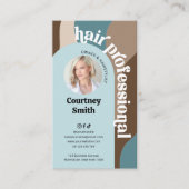 トレンディーレトロブルー&トープ美容師サロン写真 名刺 (正面)