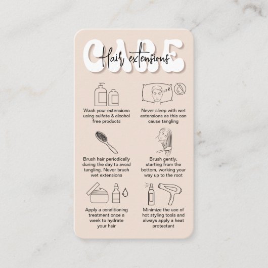 トレンディーレトロベージュヘアエクステンションアフターケアガイド 名刺 (正面)