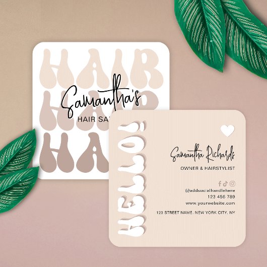 トレンディーレトロベージュ美容師サロンシックモダン スクエア名刺