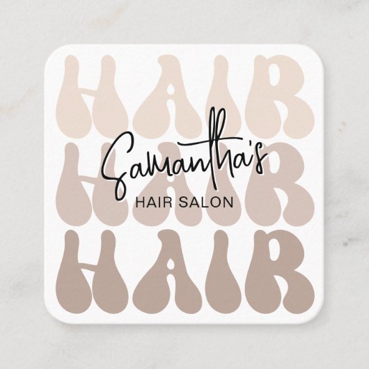 トレンディーレトロベージュ美容師サロンシックモダン スクエア名刺 (正面)