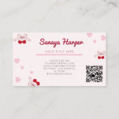 トレンディーレトロボホさくらんぼコケットピンクパターン 名刺 (裏面)