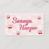 トレンディーレトロボホさくらんぼコケットピンクパターン 名刺 (正面)