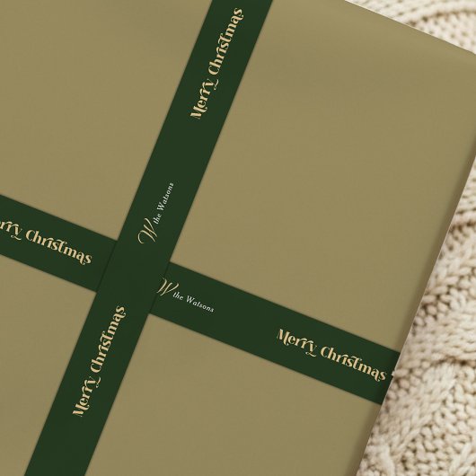 トレンディーレトロメリークリスマス名前をカスタムするグリーン サテンリボン