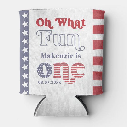 トレンディーレトロ夏の最初の誕生日パーティーのお願い 缶クーラー (正面)