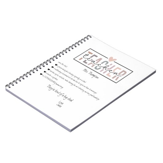 トレンディーレトロ学校先生感謝ありがとう ノートブック (左側)