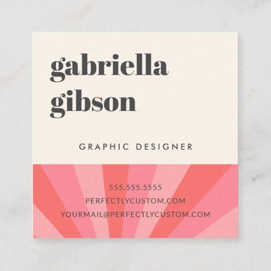 トレンディーレトロ日が差すことミニマルモノグラムピンククリーム スクエア名刺 (裏面)