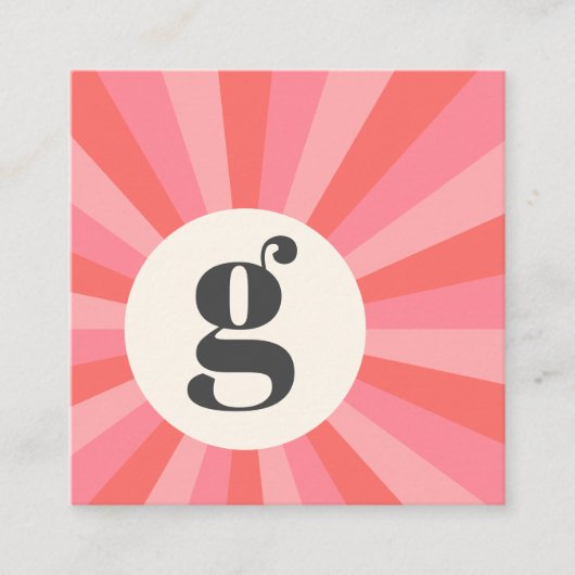 トレンディーレトロ日が差すことミニマルモノグラムピンククリーム スクエア名刺 (正面)