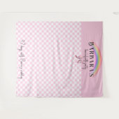 トレンディーレトロ格子縞チェッカーボードピガーリーンク タペストリー (正面(横))