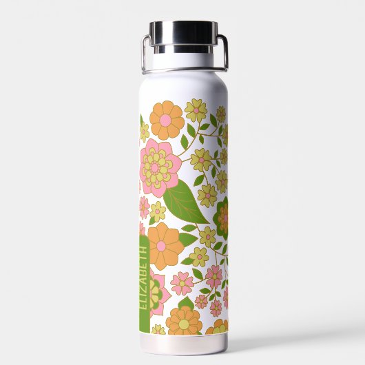 トレンディーレトロ花の模様（銘柄付き） ウォーターボトル (背面)