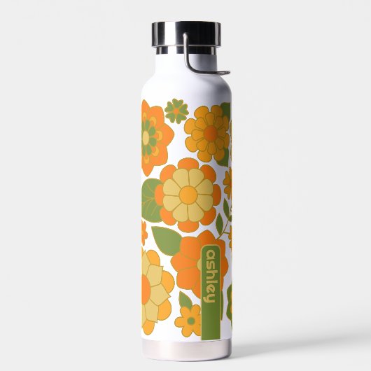 トレンディーレトロ花の模様（銘柄付き） ウォーターボトル (左面)