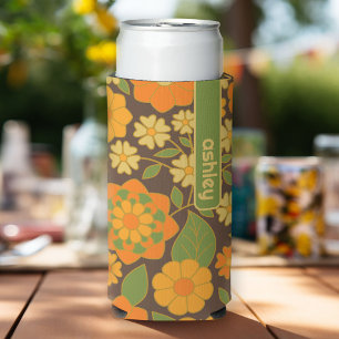 トレンディーレトロ花の模様（銘柄付き） スリム缶クーラー