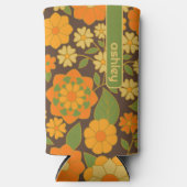 トレンディーレトロ花の模様（銘柄付き） スリム缶クーラー (正面)