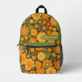 トレンディーレトロ花の模様（銘柄付き） プリントバックパック (正面)
