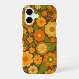 トレンディーレトロ花の模様(銘柄付き) iPhone 16ケース