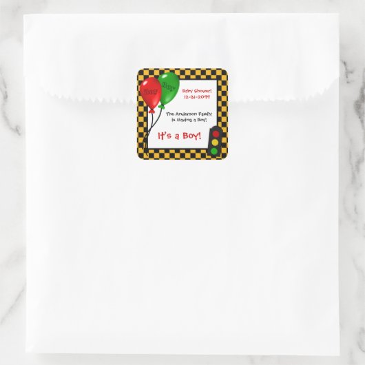 トレンディーレース車のチェッカー車の男の子のシャワー スクエアシール (バッグ)