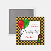 トレンディーレース車のチェッカー車の男の子のシャワー マグネット (正面/裏面)