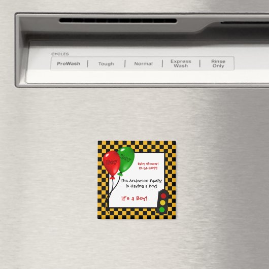 トレンディーレース車のチェッカー車の男の子のシャワー マグネット (インサイチュ (食洗機))