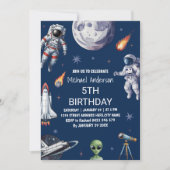 トレンディーロケット船宇宙惑星銀河系誕生日 招待状 (正面)