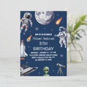 トレンディーロケット船宇宙惑星銀河系誕生日 招待状 (スタンド正面)