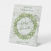 トレンディーローレルリースグリーナリーベビーシャワーウェルカム 台座サイン (正面)