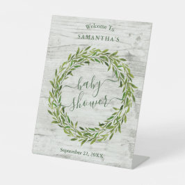 トレンディーローレルリースグリーナリーベビーシャワーウェルカム 台座サイン