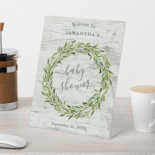 トレンディーローレルリースグリーナリーベビーシャワーウェルカム 台座サイン (インサイチュ)