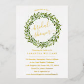 トレンディーローレルリースグリーンリーブライダルシャワー実在 箔招待状 (正面)