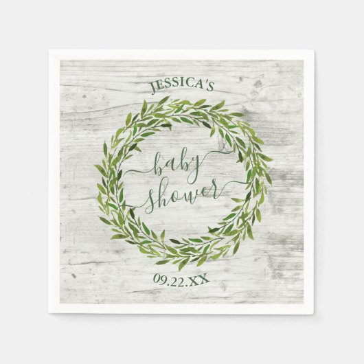 トレンディーローレルリースグリーンリーベビーシャワー スタンダードカクテルナプキン (正面)