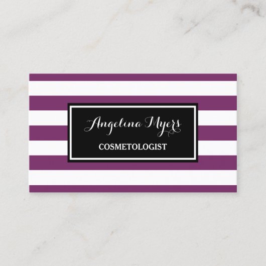 トレンディーワイドパープルとホワイトストライプ美容師 名刺 (正面)