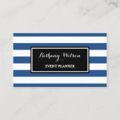トレンディーワイド青と白のストライプイベントプランナー 名刺 (正面)