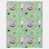 トレンディーワイルドフラワーパターン緑の装飾 フリースブランケット (正面)