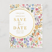 トレンディーワイルドフラワー庭園の結婚式日付の保存 案内ポストカード (正面)