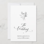 トレンディーワイルドフラワー結婚ズブーケズブラック&ホワイト 招待状 (正面)