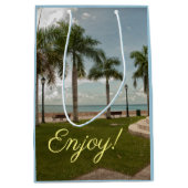 トレンディーヴァージンアイランドトロピカルパームツリーズ ミディアムペーパーバッグ (正面)