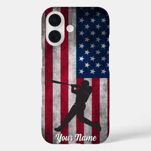 トレンディーヴィンテージアメリカンフラッグパーソナライズされた野球 iPhone 16ケース