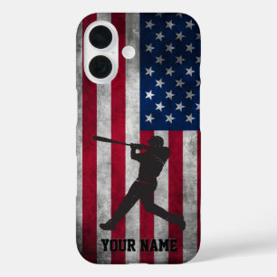トレンディーヴィンテージアメリカンフラッグパーソナライズされた野球 iPhone 16ケース