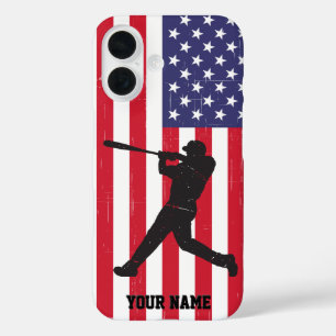 トレンディーヴィンテージアメリカンフラッグパーソナライズされた野球 iPhone 16ケース