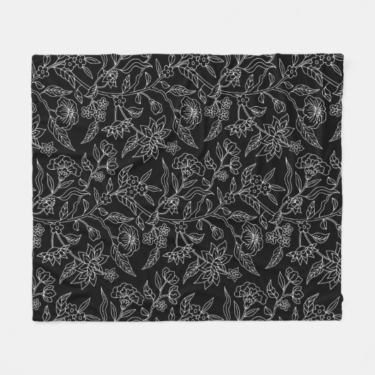 トレンディーヴィンテージインスパイア黒フローラルパターン フリースブランケット (正面(横))