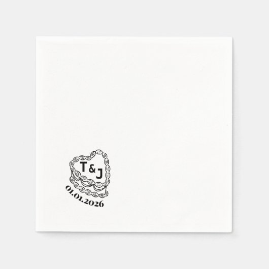 トレンディーヴィンテージケーキイニシャルナプキン スタンダードカクテルナプキン (正面)