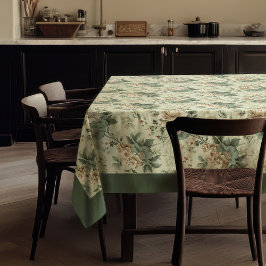 トレンディーヴィンテージソフトパステルグリーンと白の花 テーブルクロス