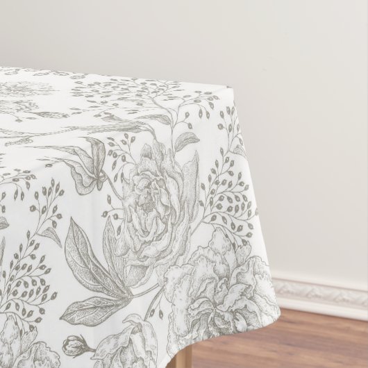 トレンディーヴィンテージニュートラル色グレーの花 テーブルクロス (インサイチュ)