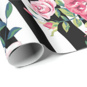 トレンディーヴィンテージバラと縞模様 ラッピングペーパー (ロールコーナー)