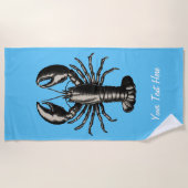 トレンディーヴィンテージロブスターパーソナライズされた青 ビーチタオル (正面)