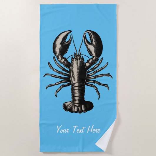 トレンディーヴィンテージロブスターパーソナライズされた青 ビーチタオル (正面)