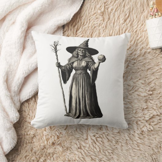 トレンディー不気味ハロウィンの魔女と箒 クッション (ブランケット)