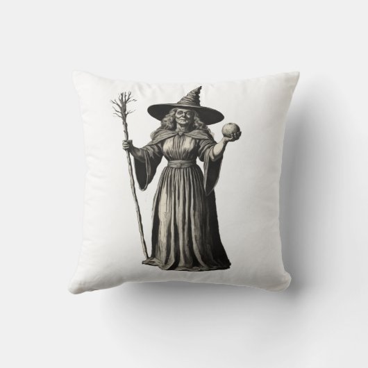 トレンディー不気味ハロウィンの魔女と箒 クッション (裏面)