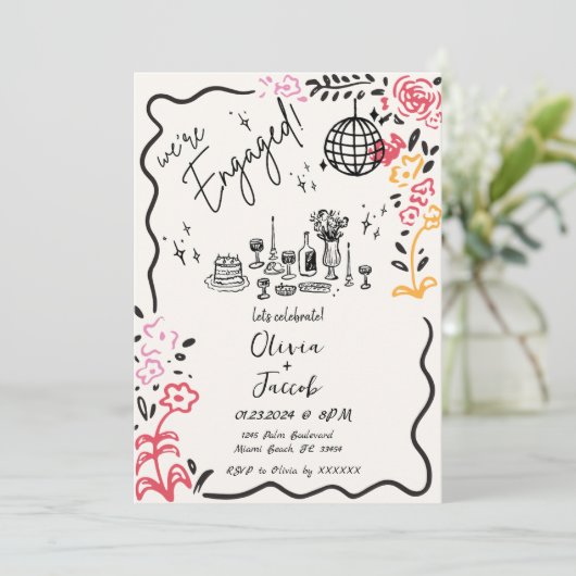 トレンディー予測できなおもしろい手引き波状婚約パーティ 招待状 (スタンド正面)