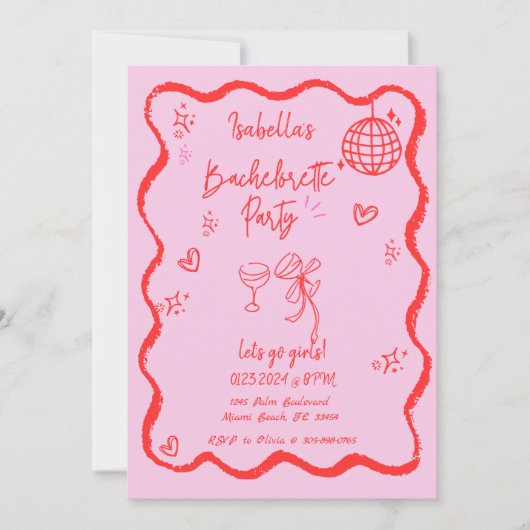 トレンディー予測できなの手描きバチェロレッテ 招待状 (正面)