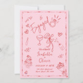 トレンディー予測できなピンクハンドドロー婚約パーティ 招待状 (正面)